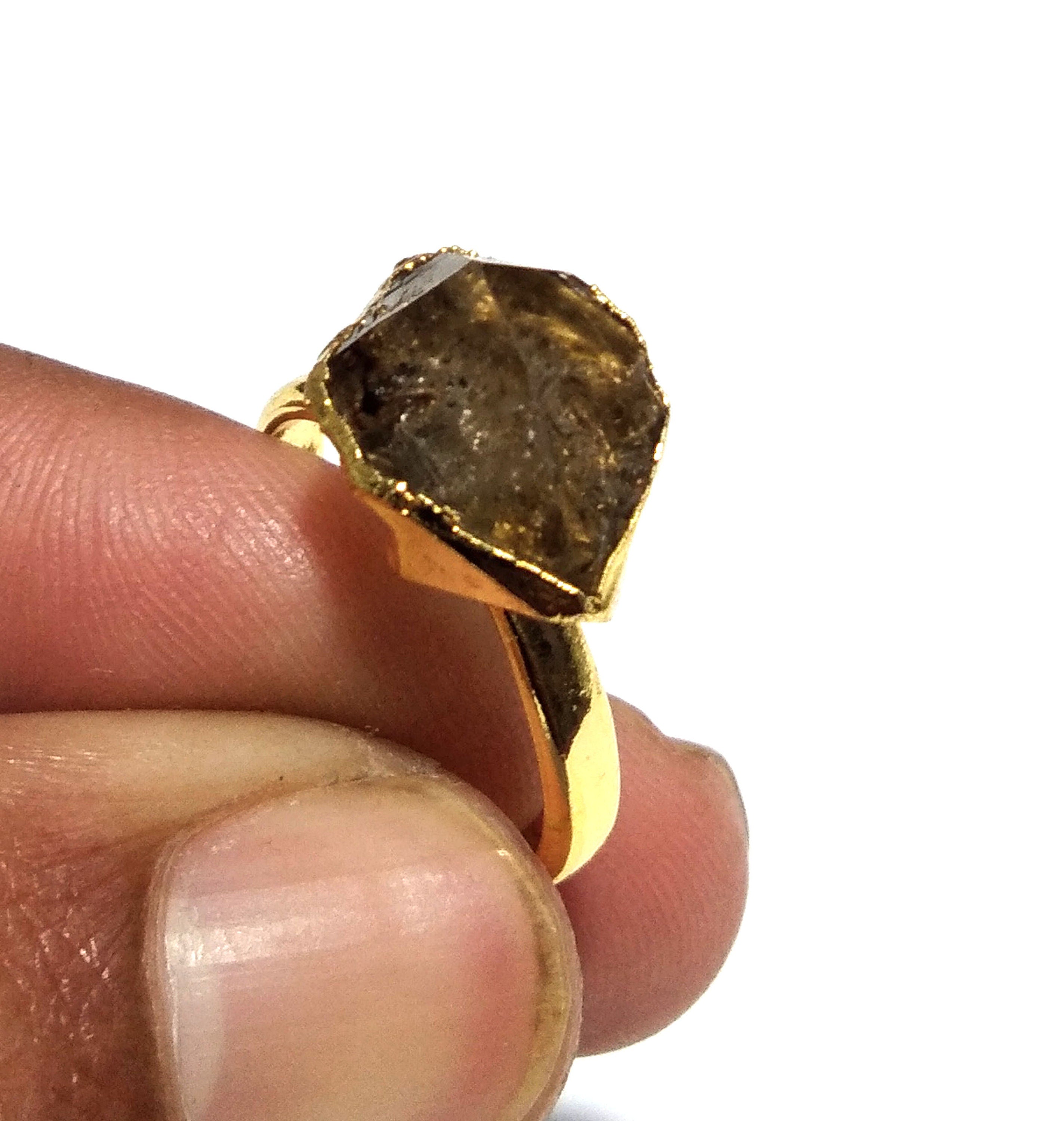 Herkimer Diamond Ring, Raw Herkimer Diamond Ring, 925 Sterling Silver Gold Plated Ring, Diamond Stone Size 15x10 mm Handmade Gift For Ring